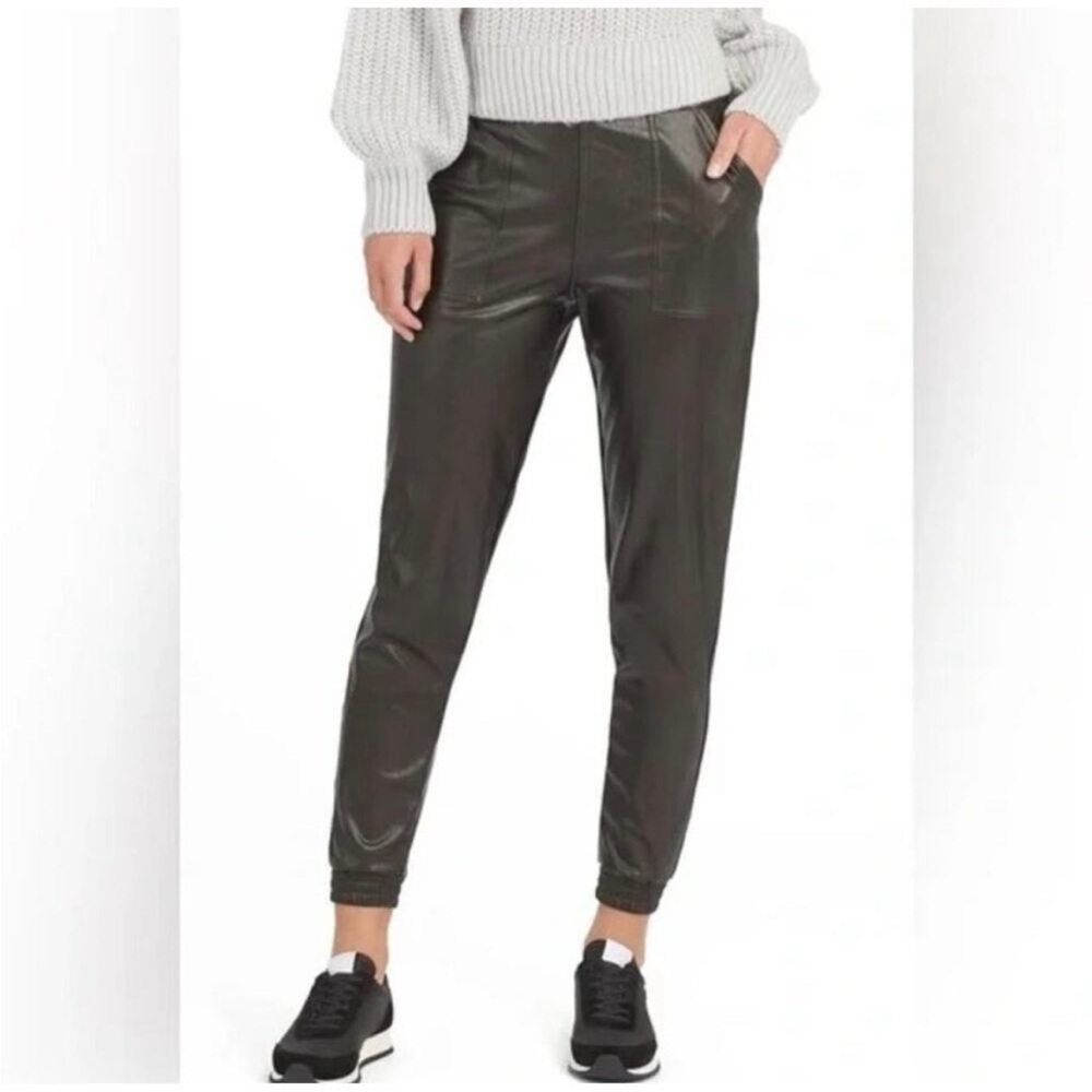 Spanx Faux Leather Jogger L Noir High Rise Pockets Cropped Classic Sexy